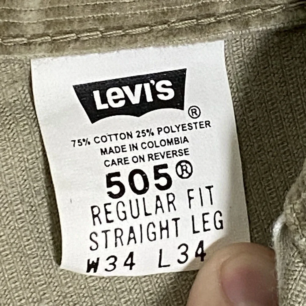Vintage Levis 505 Jeans Mens 34x34 Brown Corduroy Reg Fit Straight Leg Preppy 90